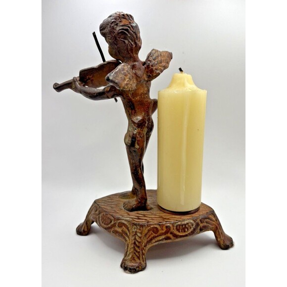 Vintage Cast Iron Cherub Angel Candle Holder - Picture 4 of 14
